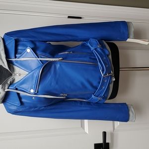 Aqua leather jacket with sweatshirt